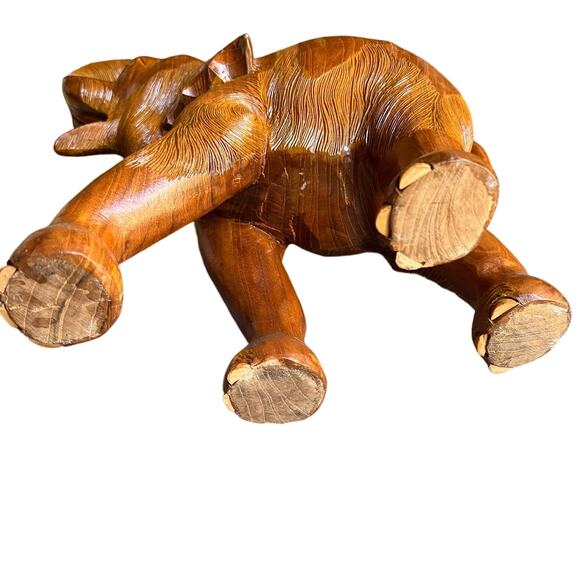 Vintage Hand Carved Large Wooden Elephant Staue Sculpture Trunk Up - Picture 11 of 12